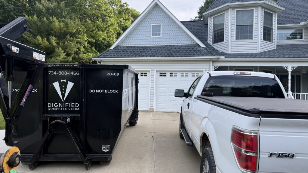 Driveway-safe dumpster placement at Ann Arbor home