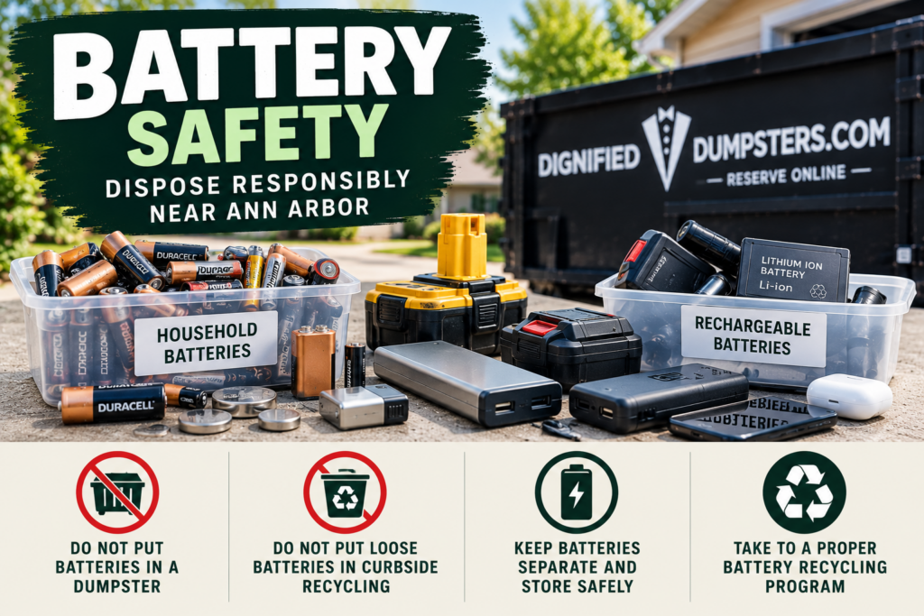 Household batteries and rechargeable lithium-ion batteries separated from ordinary trash for proper recycling.